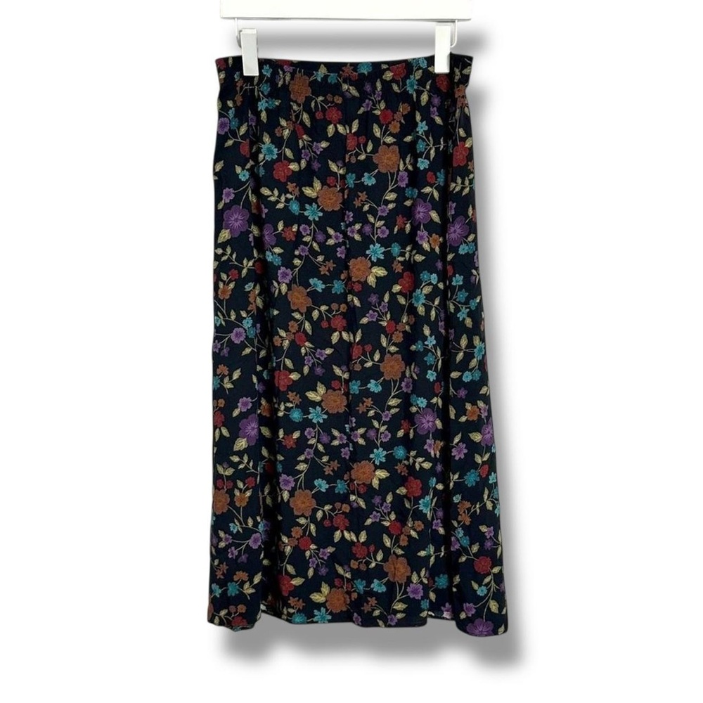 Sag Harbor Vintage 90s Black Autumnal Floral Whimsigoth Midi Maxi Skirt M Petite